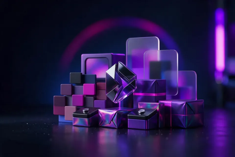 Brand board with colour swatches, packaging and an abstract emblem