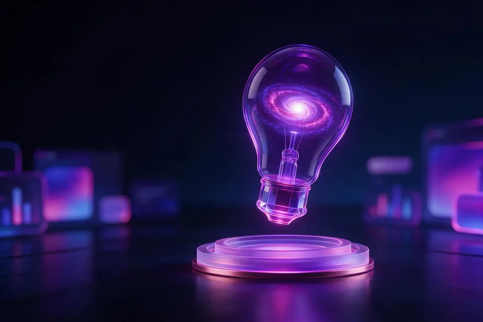 Glass light bulb with a swirl of purple light inside