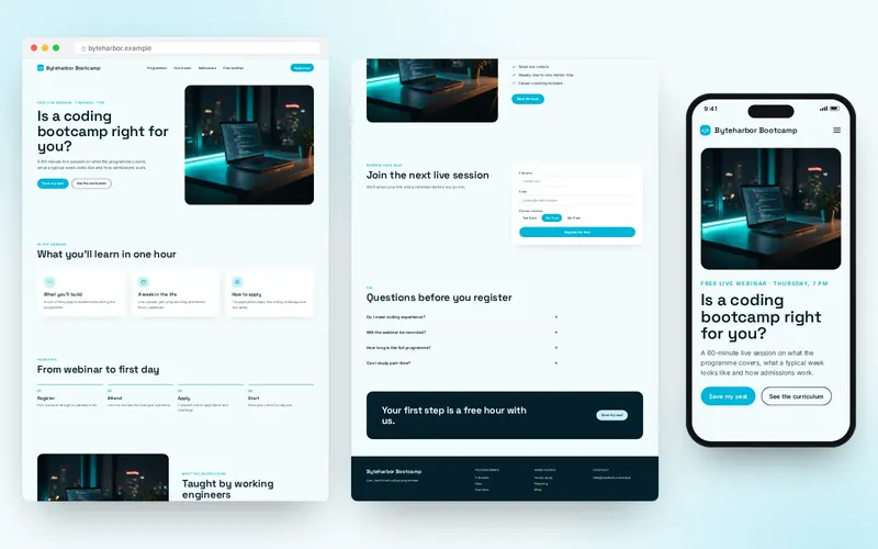 Byteharbor Bootcamp — Webinar funnel for a coding bootcamp