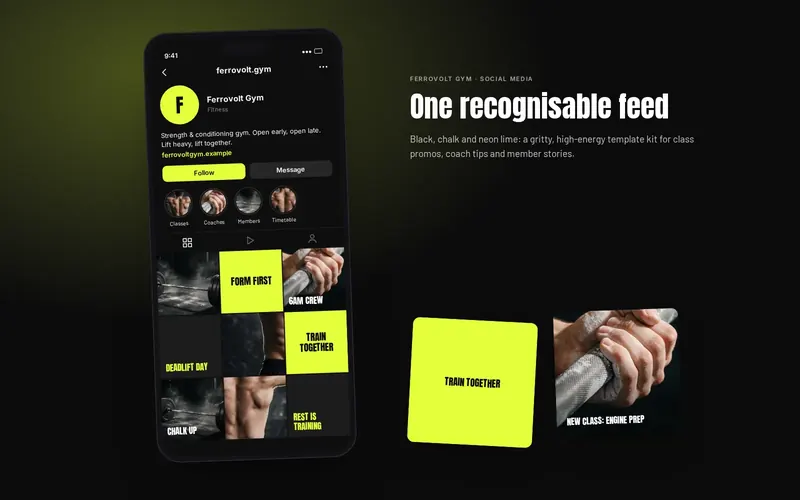 Ferrovolt Gym — Bold social presence for a strength-training gym