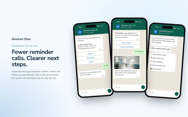 Glenhart Clinic — Appointment reminders and follow-ups on WhatsApp for a clinic