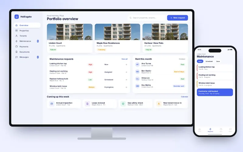 Hollisgate Property — Dashboard UX for a property-management platform