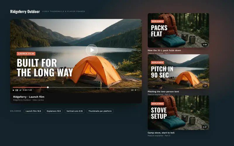 Ridgeferry Outdoor — Product videos and reels for an outdoor gear brand