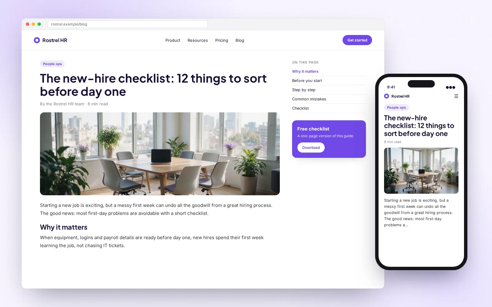 Rostrel HR — Website copy and blog programme for an HR platform