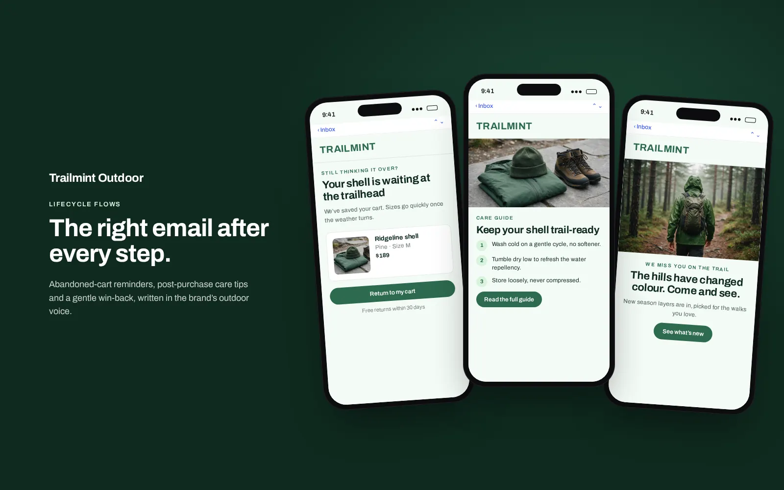 Trailmint Outdoor — Lifecycle emails for an outdoor apparel store — 3